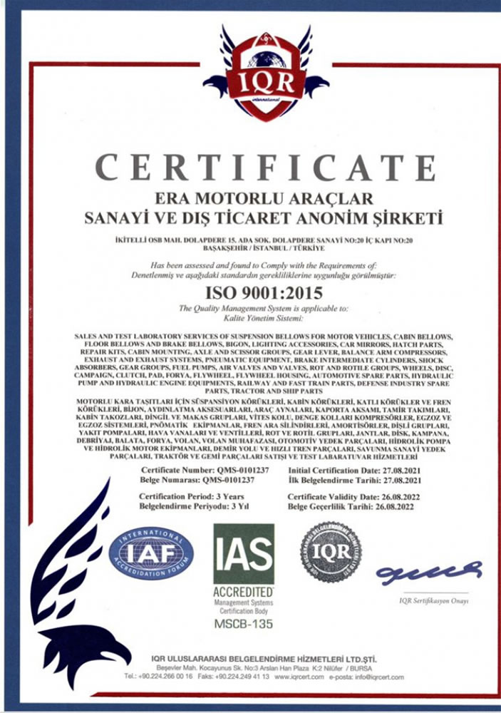 ISO 9001 2015 Sertifikası